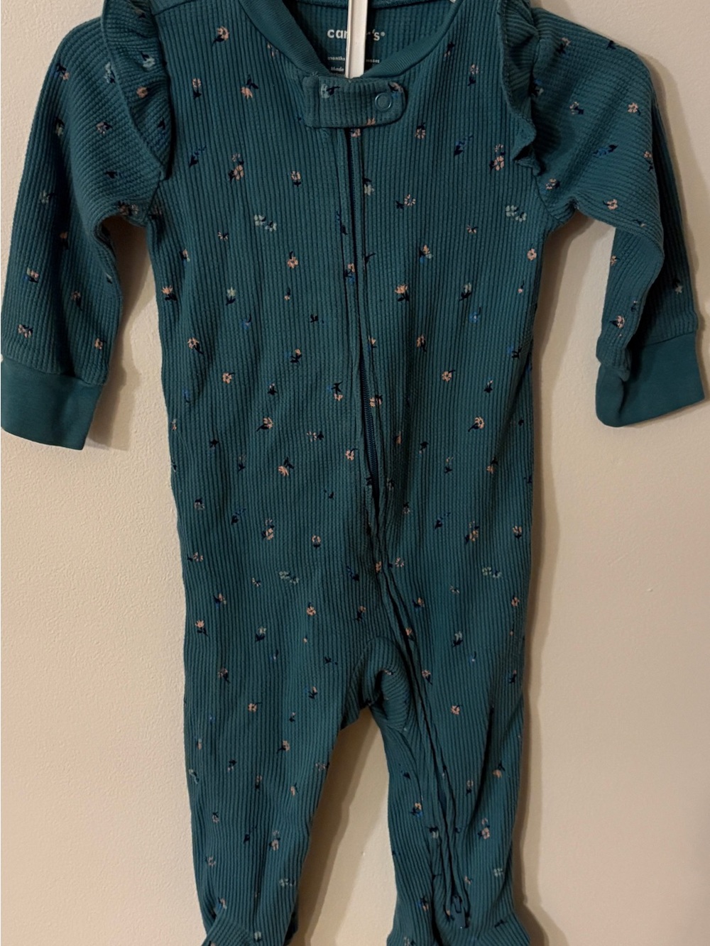 Carter's Teal Ribbed Floral Footed Pajamas